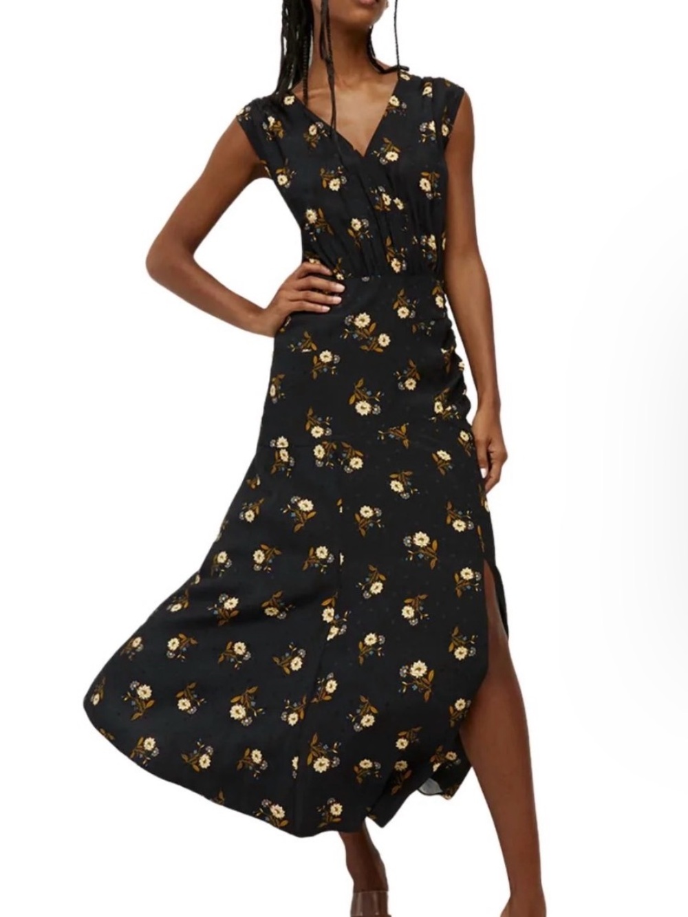 Veronica Beard Wixson Silk Black Maxi Dress with Gold Floral Print